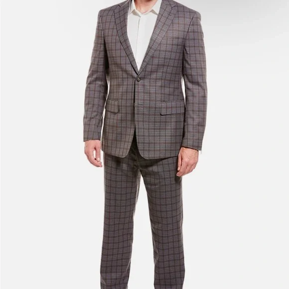 English Laundry 2pc Slim Fit Suit in Brown/Grey plaid